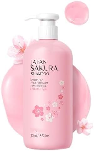 Japanese Sakura Shampoo, 14.10oz Clarifying,Hydrating and Thickening Hair Care - Repairs, Shine, Strengthens Volumizing Vegan Shampoo for Dry Damaged Hair Care & Scalp Exfoliation, Pink