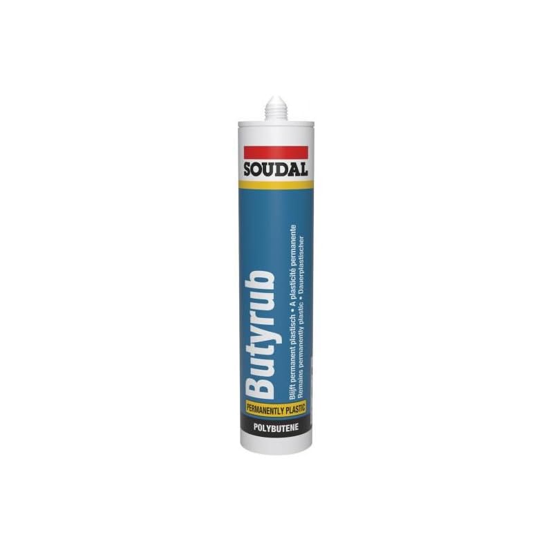 Soudal Butyrub Grey 300ml | Weatherproof Polybutene Mastic Sealant | For Roofs, Gutters, Windows, Doors & Masonry | Watertight & Paintable