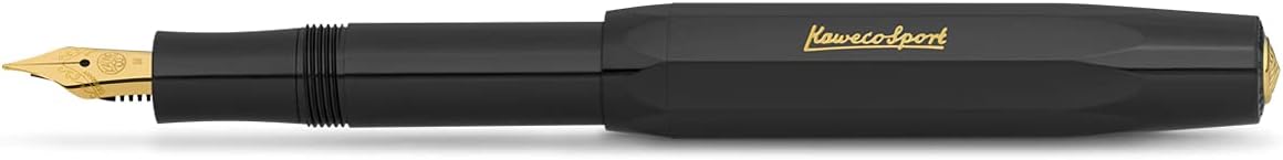 Kaweco CLASSIC SPORT Fountain Pen Black with Gold-Plated Steel Nib and Iridium Tip for Ink Cartridges I Sport Fountain Pen 13 cm I Nib: BB (Extra Broad)