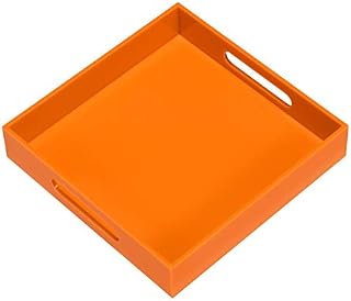 Orange Sturdy Acrylic Serving Tray with Handles-10x10Inch-Serving Coffee,Food,Breakfast,Butler-Kitchen Countertop Tray-Makeup Drawer Organizer-Vanity Table,Ottoman Tray-Decorative Tray