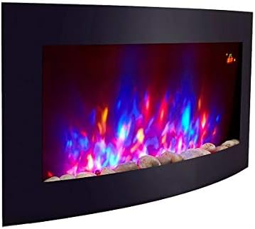 2018 New Large Wall Mounted Electric Fire Place Fireplace Heater with Black Curved Glass Screen Plasma Style 2000W MAX