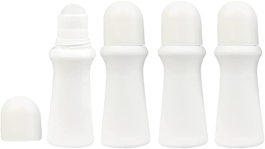 JIHUOO 4 Pcs 75ml Empty Refillable Roller Bottle Plastic Roll On Bottles Reusable Rollerball Bottles DIY Deodorant Containers with Roller Ball