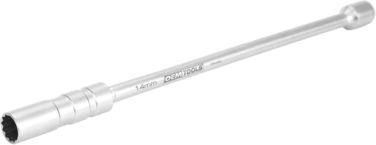 OEMTOOLS 22813 3/8" Drive 14 mm x 12 Pt. Thin Wall Spark Plug Socket, 12" Extension, Works on BMWs, Minis and More, Fits into Tight Spaces, Plug Retainer Holds Tight to Loose Spark Plugs