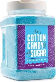 The Candery Cotton Candy Floss Sugar Raspberry Blue- Reusable Plastic Jars - Easy Pour and Scoop Spout - 48oz 3LB