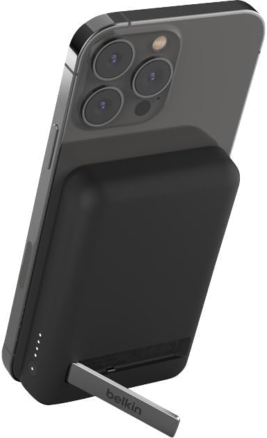 Belkin 5000mAh Magnetic Wireless Power Bank, Portable Charger Compatible with MagSafe, Battery Pack with 7.5W Output, 10W Input and Kickstand, Compatible with iPhone 16, 15, 14, 13, 12 Series - Black