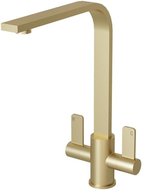 Liquida EB404BR Flat Style Modern Dual Lever Brushed Brass Kitchen Mixer Tap