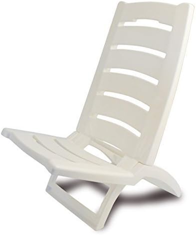 ADRIATIC Beach Chair Coloured Folding Plastic Low Deck Chair Sun Garden Sea Side (White - Set of 1)