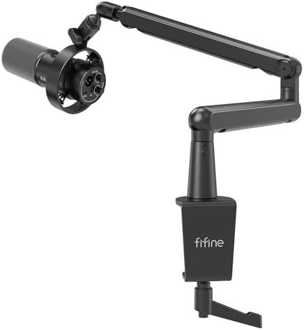 FIFINE Dynamic Microphone and Low Profile Arm Stand Set, XLR/USB Podcast Recording PC Mic for Vocal Streaming Bundle with Metal Boom Arm, Mute Button, Headphones Jack for Gaming Studio (K688+BM88)