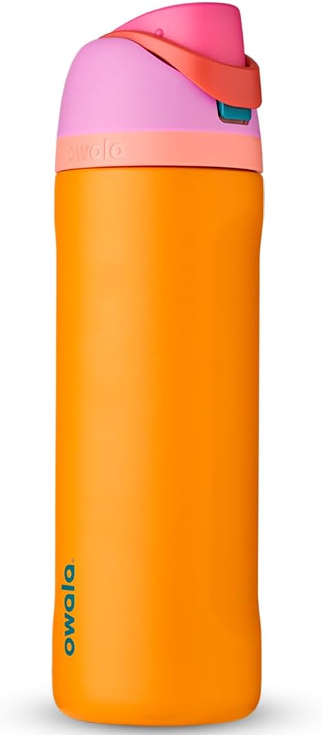 Owala FreeSip Insulated Stainless Steel Water Bottle with Straw for Sports and Travel, BPA Free 24oz, Orchid/Orange (Tropical)