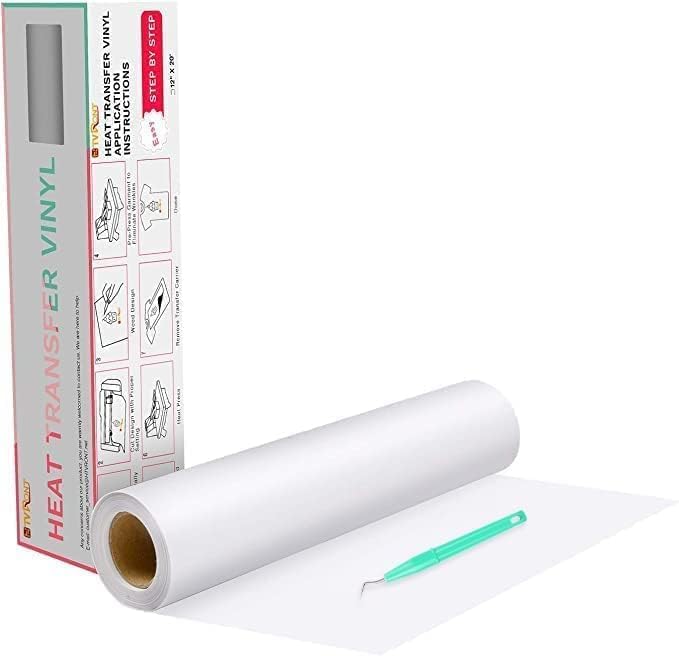 HTVRONT Heat Transfer Vinyl White HTV Rolls - 12" x 20ft White Iron on Vinyl for All Cutting Machines, HTV Vinyl for Shirts - Easy to Cut & Weed for Heat Transfer Design