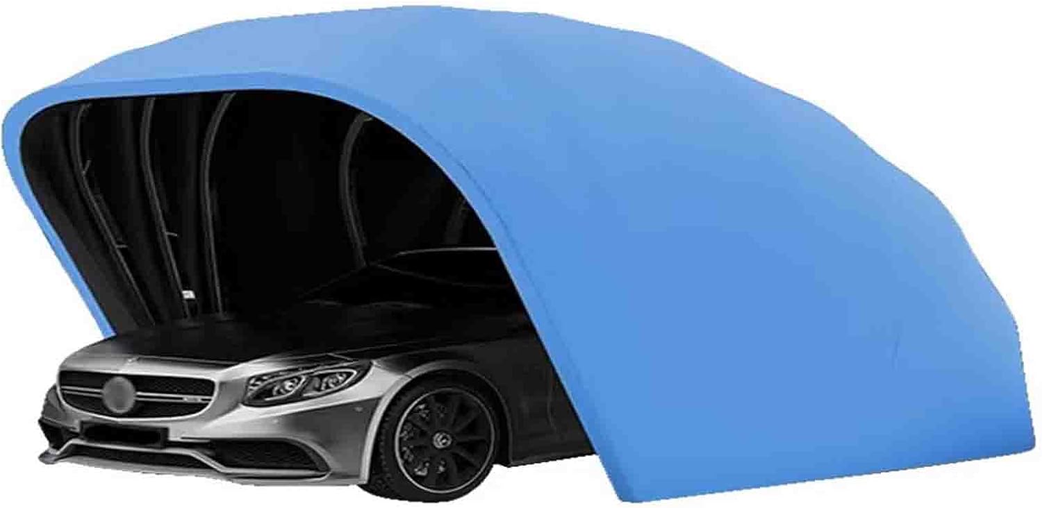 All Weather Proof Carport, Mobile Folding Garage Car Awning Anti-exposure Semi-automatic Carport,Lockable, Durable Shelter,18ft (Blue)