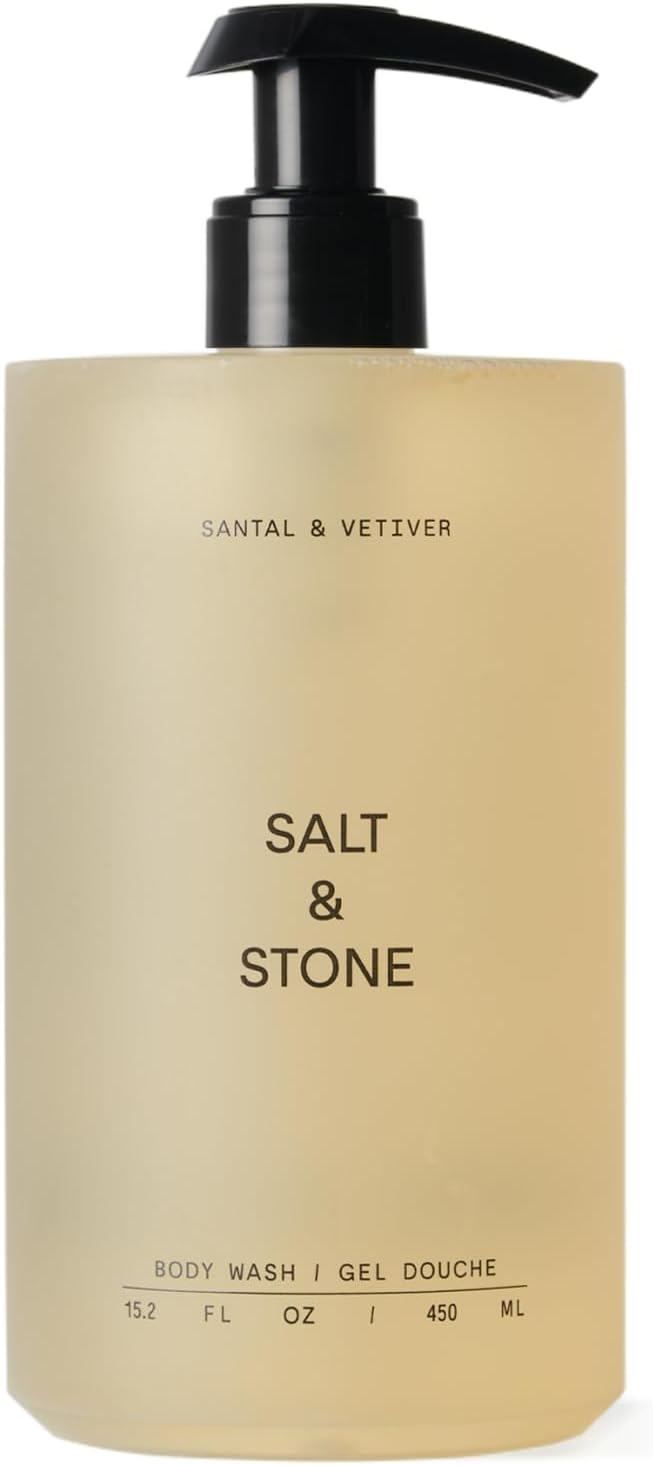 SALT & STONE Antioxidant-Rich Body Wash - Santal & Vetiver | Cleanse, Nourish & Soften Skin with Niacinamide & Hyaluronic Acid | Free From Parabens, Sulfates & Phthalates (15.2 fl oz)