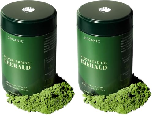 Midori Spring Organic Authentic Japanese Ceremonial Matcha Powder Emerald, USDA Organic, Kosher, Vegan (Pack of 2)