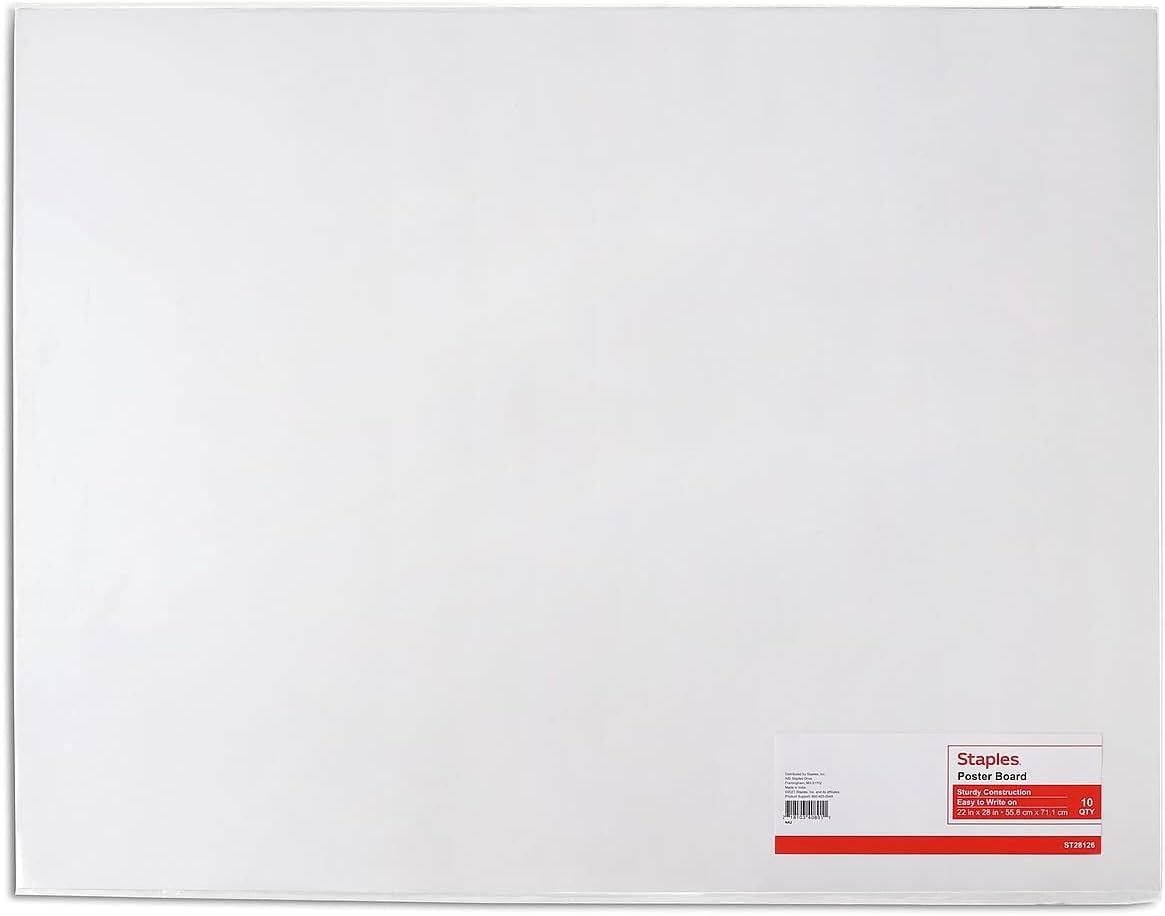 Staples Poster Board, 22x28 Inch, White, 10/Carton, for School