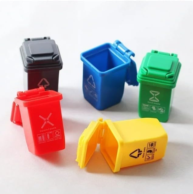 5Pcs Colourful 1: 12 Scale Life Scene Mini Trash Can Decor Waste Container Miniature Sorting Garbage Bin Model,Microscopic Scene Accessories