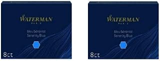 Waterman Paris Fountain Pen Cartridge Serenity Blue 8 Cartridges 2 Pack Large Size Standard Refills for Waterman Pens Smooth Flowing Inks for Luxury Writing