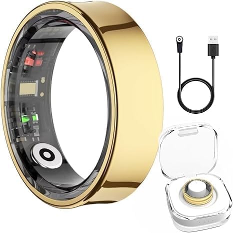 Smart Ring Fitness Tracker for Women Men - Waterproof Health Rings for Sleep Tracker, Heart and Blood Oxygen Monitor, Fitness Ring for Family Care, Health Monitor for Step (Gold, 12)