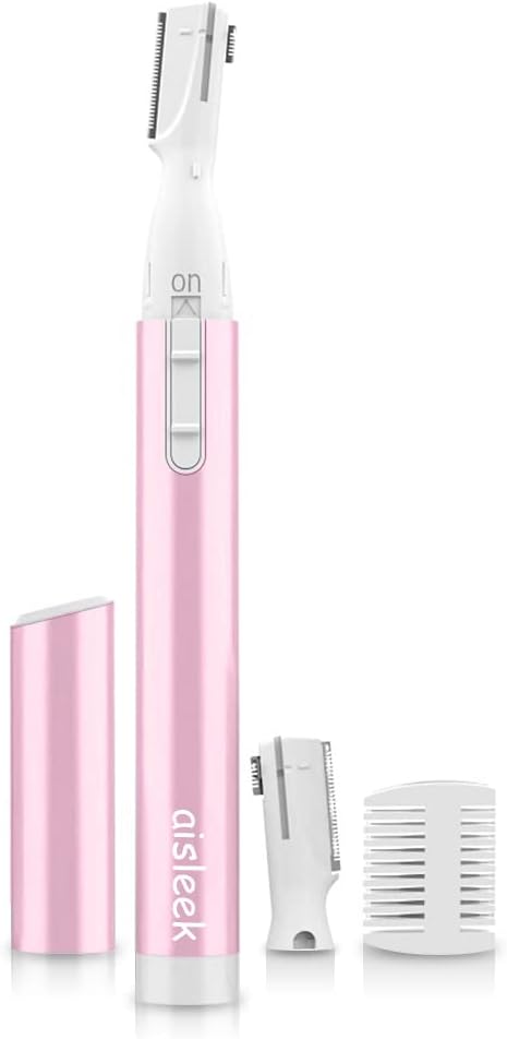 Eyebrow Trimmer, Facial Hair Trimmer Precision Detailer with Rinseable Blade, Battery Powered Double-Sided Eyebrow Razor with Comb, Compact Pen-Size Safe Painless Shaver