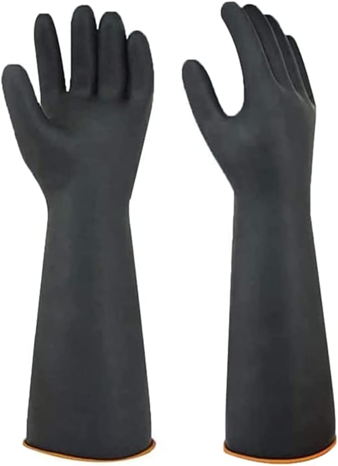 Upgraded Latex Gloves Chemical Resistant Glove Rubber PPE Industrial Safety Work Long Gauntlets Gloves, Black Heavy Duty Gloves, Resist Strong Acid, Alkali and Oil Use for Household & Industry 14"