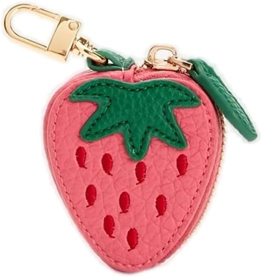 Strawberry AirTag Holder Coin Purse, Mini Keychain Zipper Pouch, Small Pocket Wallet Only For Coins & Apple AirTag, Cute Fruit Key Charm Gift For Women Girls