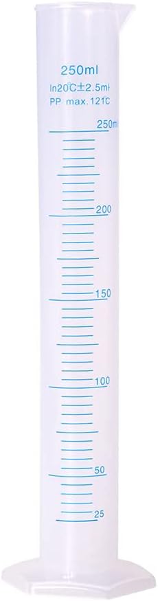 1 Piece Transparent Blue Line Measuring Graduated Cylinder Science Measuring Lab Heavy Wall Graduated Cylinder Measuring Cylinder, 250 ml