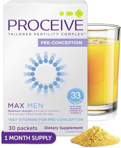 Proceive Max Tailored Fertility Supplement for Men, Orange, 30 Packets | Pre-Conception Vegan Multivitamin Drink Mix with Vitamins, Minerals & Amino Acids, Vitamin D, Zinc, Selenium, Vitamin E