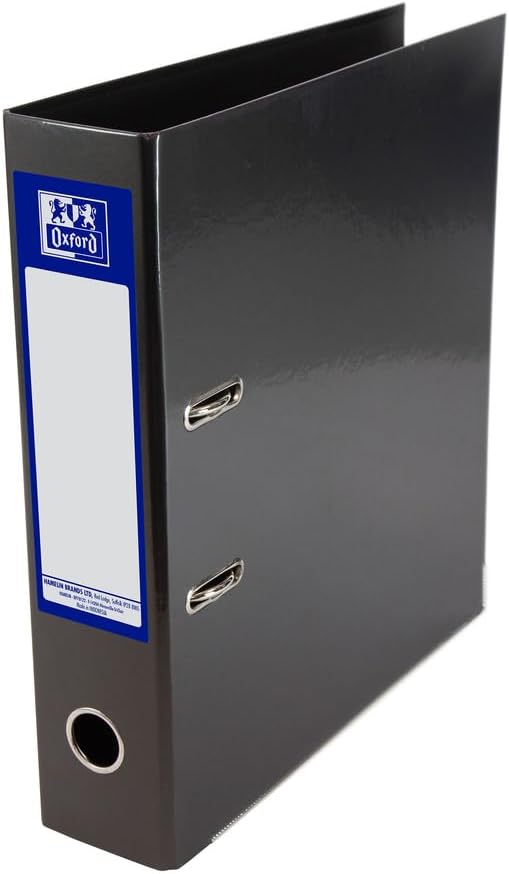 Oxford Premium A4 Lever Arch File, Charcoal Black Single Folder, Heavy Duty