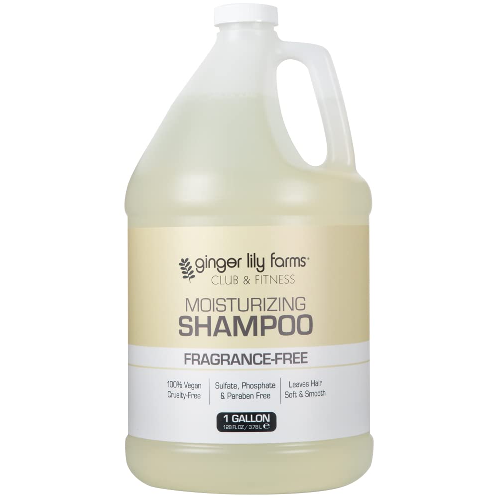 Ginger Lily Farms Club & Fitness Moisturizing Shampoo for All Hair Types, 100% Vegan & Cruelty-Free, Fragrance Free, 1 Gallon (128 fl oz) Refill