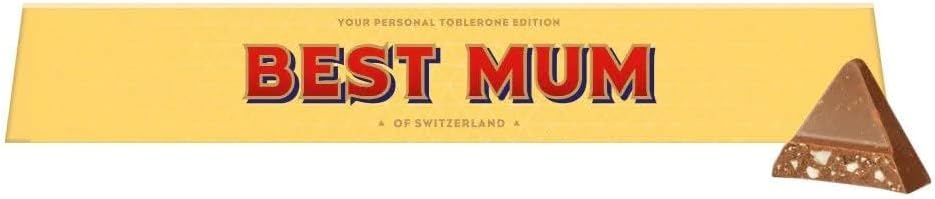 Personalised Best Mum Milk Chocolate Toblerone With Honey Almond Nougat 100g || Delicious Toblerone chocolate, with an adorable Best Mum Message