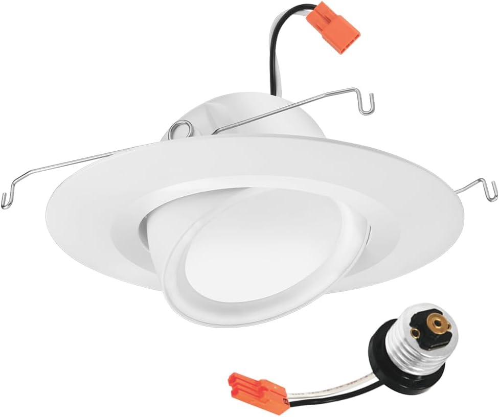 Juno RB56A SWW5 MW M6 RetroBasics Adjustable LED Downlight Trim Kit, Baffle, Switchable CCT 2700K, 3000K, 3500K, 4000K, 5000K, Matte White, 5-Inch to 6-Inch