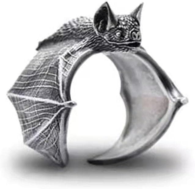 Chiyyak Adjustable Vintage Bat Rings Women Men Gothic Open Finger Rings Halloween Jewellery, Copper