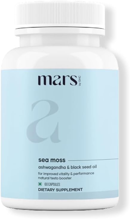Mars by GHC Sea Moss Caps Surge Natural (60N) | Packed with 84 Essential Minerals | Powered with Black Seed Oil, Ashwagandha & Vitamin D3 | Overall Well-Being (Pack of 1)