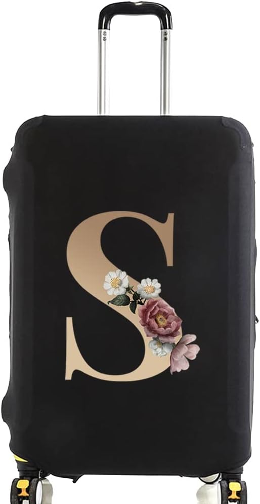 Initial Letter Printed Design Travel Trolley Case Cover Protector Washable Suitcase Cover Luggage Storage Covers for 18-28 Inch Luggage Cover (M (22-25 inch Luggage), gold S)