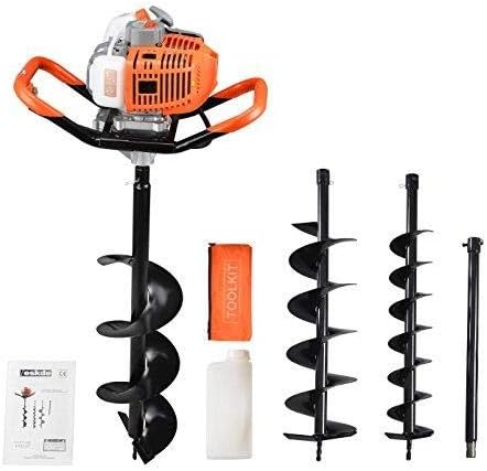 Petrol Auger Post Hole Digger - 52cc Fence Post Digger Tool for Tree Planting, Poles and Shrubs | Earth Auger Hole Borer with 3 Drill Attachments 100mm, 150mm, 200mm and Extension Pole | eSkde