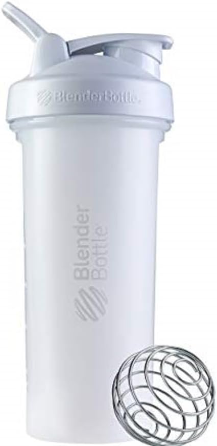 BlenderBottle Classic V2 Shaker Bottle with Stainless Steel Ball, For Protein Shakes, Dishwasher Safe, 830ml, White