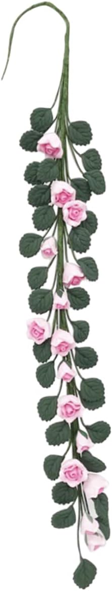 Healifty Mini Doll House Rose Decor Long Bouquet Pink Resin Flowers Garden Scene String for Home Wedding Table Setting Craft Projects