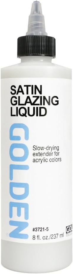 Satin Glazing Liquid by GOLDEN, 8 fl. oz. Bottle, Professional Acrylic Medium, Semi-Transparent