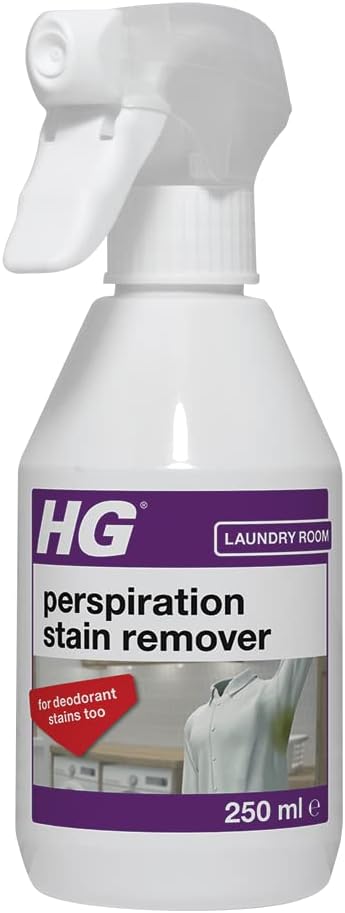 HG Perspiration Stain Remover Spray, Yellow & White Stain Remover for Clothes, Laundry Pre Treatment Fabric Stain Remover & Smell Remover, Antiperspirant & Sweat Mark Remover for Shirts & Tops - 250ml