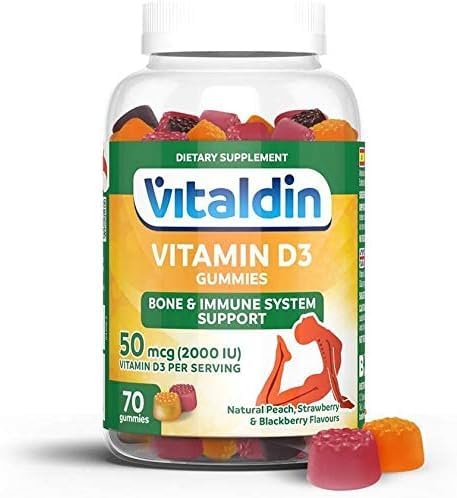 VITALDIN Vitamin D3 Gummies – 2.000 IU per Serving – 70 Chewable Gummies (1-Month Supply); Fruit Flavour – Vitamin D for Bone Health & Immune System Support – Gluten Free – for Kids & Adults