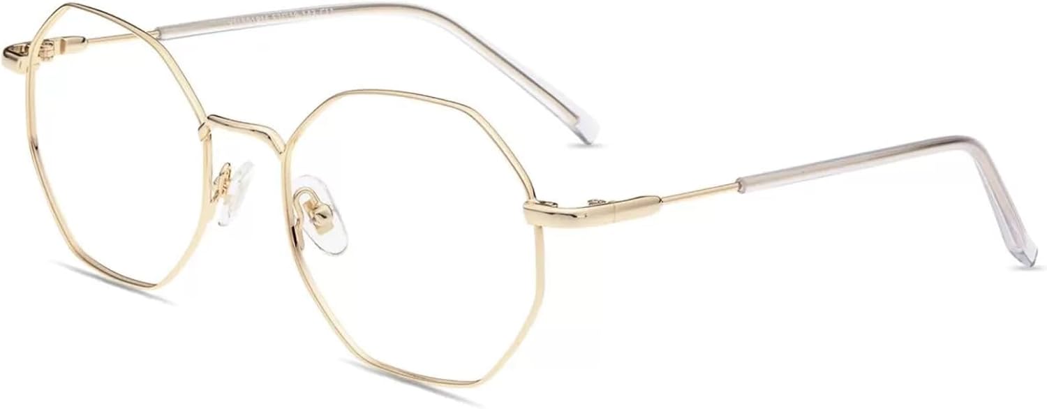 Firmoo Polygon Blue Light Blocking Glasses Women Men,Anti UV and Glare, Blue Light Filter Computer Glasses Non Prescription, Reduce Eyestrain Headache Metal Glasses