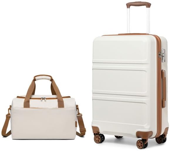 Kono Luggage Sets of 2 Piece Lightweight 51.5x38x21cm ABS Hard Shell Travel Carry on Suitcase with TSA Combination Lock + Ryanair 40x20x25cm Cabin Bag (Cream White, 20 Inch Luggage Set)
