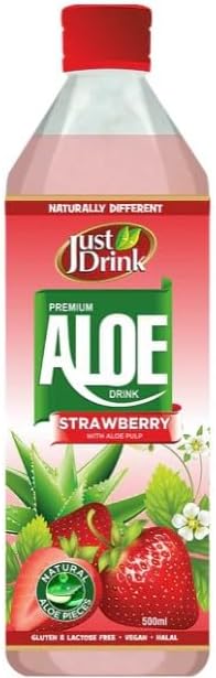 24 x JUST DRINK STRAWBERRY ALOE VERA - 500ML Delicious Tasty And Twisty Treat Gift Hamper For All Occasions Enjoyed With Family And Friends
