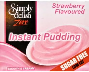Simply Delish, Sugar Free Instant Pudding - Gluten Free, Vegan Sweet, Strawberry Flavour - Pack of 24, Low Fat Pudding