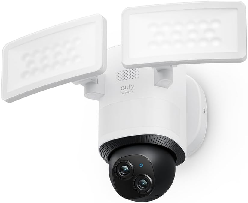 eufy Security Floodlight Camera E340 Dual Cameras Wired Outdoor Security Camera, 3K Resolution, 360° Pan & Tilt, 24/7 Recording, Dual-Band Wi-Fi, 2,000 Lumens, HomeBase S380 Compatible, No Monthly Fee