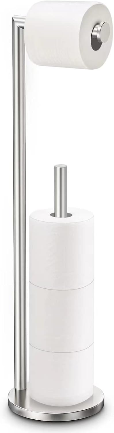 Toilet Paper Holder Stand, Toilet Paper Stand Brushed Nickel, Free Standing Toilet Paper Holder, Toilet Paper Storage by Bathth