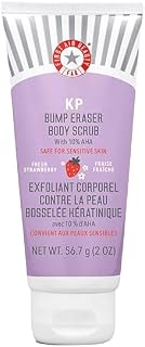 First Aid Beauty - KP Bump Eraser Body Scrub with 10% AHA, Keratosis Pilaris Exfoliating Skin Cleanser with 10% Lactic Acids Glycolic, Pumice & Bisabolol, Reduces Bumps, Strawberry Scent, 2 oz