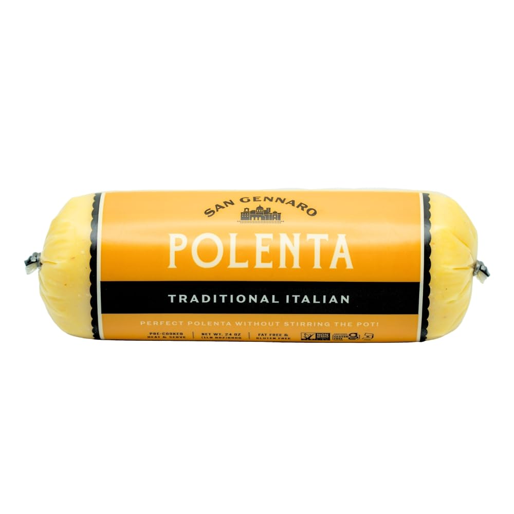 Traditional Italian Polenta Tube by San Gennaro | Gluten Free Cornmeal | Made from Yellow Corn Non-GMO Ingredients for Authentic Flavor | Ready for Quick Heat-and-Serve Meals, 24 ounce, Pack of 1