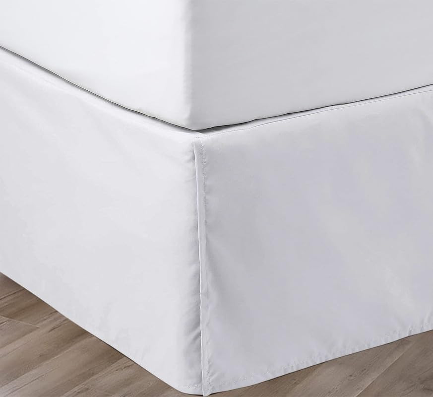 SGI bedding 12 Inch Drop Bed Skirt Queen Size with Platform to Stay in Place Elegant Pleated Design with Split Corners Wrinkle Resistant Fabric for Modern and Stylish Look - White