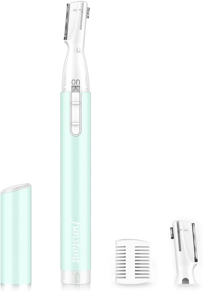 Eyebrow Trimmer, Funstant Precision Electric Eyebrow Razor for Women Battery-Operated Facial Hair Remover with Comb No Pulling Sensation Painless for Face Chin Neck, Upper-Lip, Peach-Fuzz
