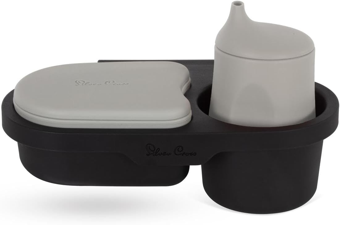 Silver Cross | Pram Snack Tray | Pram Accessories | Beaker & Snack Pot | Silcone | Clip On Snack Tray